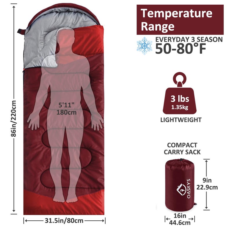 oaskys Camping Sleeping Bag - 3 Season Warm & Cool Weather - Summer Spring Fall Lightweight Waterproof for Adults Kids - Camping Gear Equipment, Traveling, and Outdoors - Image 2